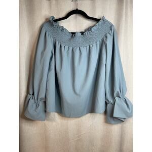 ‘And the why’ - Off The Shoulder Light Blue Top - 3/4 Bell Sleeve - Size Large